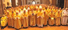 Archbishop Vincent Nichols with clergy after the Chrism Mass