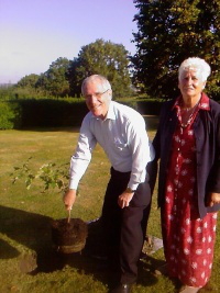 Bishop Dowling, Sr Marie-Henry Keane at tree planting ceremony