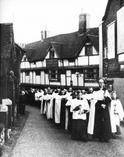 Brother Anthony McGreal  leads Carmelites through Aylesford on their return to the Friars on 31 October 1949
