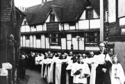 Brother Anthony McGreal  leads Carmelites through Aylesford on their return to the Friars on 31 October 1949