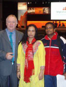 Tackling BHP Billiton at its recent AGM (l-r) Fr Nally, Colombian Wayuu Indigenous People  Karmen Ramirez, Wilman Palmesano.