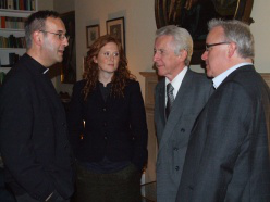  l-r Assistant Chaplain, Fr Roger Dawson SJ; Bonnie Lander (President of Oxford CathSoc, Lord Brennan QC, Francis Davis from Las Casas Institute.  Photo: Ged Clapson