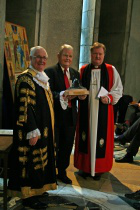 Bruce  Kent with Mayor Jack Harrison and Bishop of Warwick