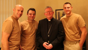 Archbishop Bernard with Sergeant Major Gary Chilton, Sergeant Richie Maddocks, and Lance Corporal Ryan Idzi Picture by Peter Jennings