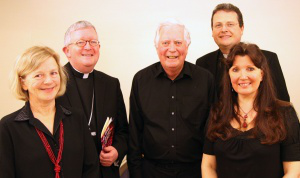 Archbishop Longley with Nigel Swinford, Mrs Carolyn Swinford, Mgr Mark Crisp, and Julie Fry, NEO Administrator. Picture: Peter Jennings