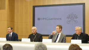 l-r Matt Tee, Permanent Secretary Government Communications; Cardinal O'Brien, Jim Murphy MP, Archbishop Nichols