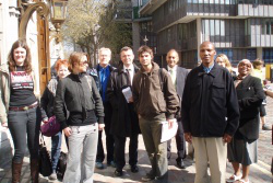 Alpheus Blom (far right) & other campaigners outside Anglo-American AGM