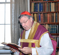 Cardinal Pell during a recent visit to Newman's library in Birmingham. Image: Peter Jennings.
