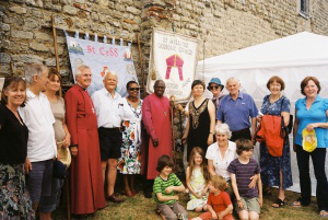 L-R includes parishioners with Anglican Bishop of Bradwell, Archbishop Sentamu and his wife Margaret, Barbara Kentish from Westminster J&P second right