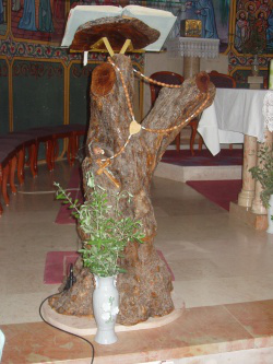 Remains of olive tree- now a lectern in the parish church, Aboud.