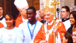 memorable image of Pope with young people outside Westminster Cathedral