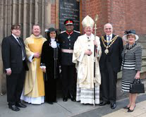 Archbishop Longley after Civic Mass with Cllr Alan Rudge, Fr Gerry Breen, Cathedral Dean;  West Midlands High Sheriff, Mrs Anita Bhalla; Lord Lieutenant Mr Paul Sabapathy; Lord Mayor of Birmingham, Cllr Len Gregory, Lady Mayoress, Mrs Gill Gregory