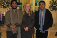 Mericio Akara and Emanuel Bria with Lauren Donaldson from CAFOD (centre)