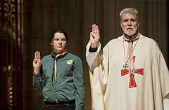 Girl Scout with Father John Seddon, National Scout Chaplain