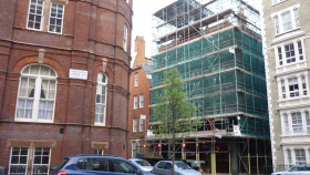 The Cardinal shrouded in scaffolding yesterday
