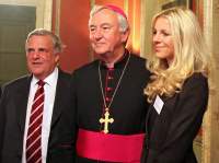 L-R: Mr Andrew Scadding, Archbishop Nichols,  Sophie Leventis - Picture by Peter Jennings