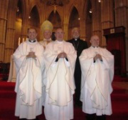 Back: Bishop Kieran, Bishop John. Front: Fr Neil Chatfield, Fr Geoff Cook, Fr Ron Robinson
