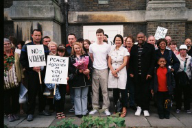 Dinnegan family with Islington Council Leader Catherine West & supporters at St Mellitus Church