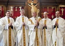 Archbishop Nichols with Paulo Bagini, Andrew Connick, Andrew Gallagher and Graham Stokes