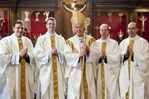 Archbishop Nichols with Paulo Bagini, Andrew Connick, Andrew Gallagher and Graham Stokes