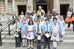 Archbishop Nichols with choir from St Mary of the Angels