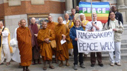 Peace walkers outside Westminster Cathedral