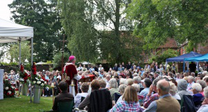 Archbishop preaching in grounds of Harvington Hall
