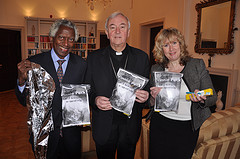 Archbishop Nichols with John Mason and  Siobhan Garibaldi from SVP
