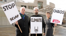 Cardinal O'Brien with campaigners outside Scottish Parliament