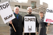 Cardinal O'Brien with campaigners outside Scottish Parliament