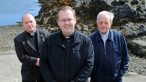 Fr Calum (right) with Fr Roddy (left) and Fr John Paul (centre)  in scene from An Island Parish