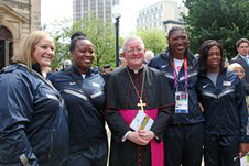 Archbishop Bernard Longley with members of USA Olympic Track & Field Team  Picture by Peter Jennings