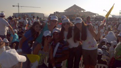 Schoolgirls from Mar Chaaya cheering Pope. Melissa, Rhea, Jennifer, Mya, Gabriella.