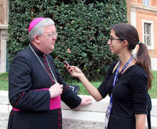 Archbishop Longley during interview with Ann Schneible image: Peter Jennings