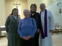 In St Peter Chapel, Sr Ann Hoskison FMA, Sr Sheila Moloney DMJ, Ellen Teague, Fr Jim Hurley.
