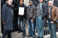 At Downing Street l-r: Dr Martin Stern, Wilson Chowdhry, Ranbir Singh,Dr John Newton, Matthew Jones