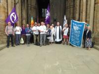 Pilgrims outside Durham Cathedral 