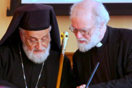 Patriarch Gregorios III with Dr Rowan Williams at launch in Parliament