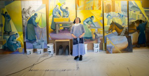Sr Joanna with mural panels