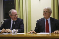 Sir Malcolm Rifkind with Bruce Kent