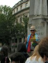 Fr Joe Ryan, Chair of Westminster J&P, at Edith Cavell’s statue near Trafalgar Square
