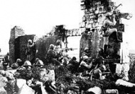 Soldiers in ruined cathedral 1918