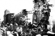 Soldiers in ruined cathedral 1918