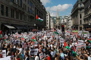 Marchers coming down Portland Place