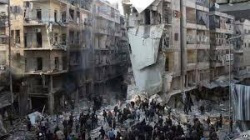 Impact of barrel bomb in Aleppo