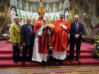 Bishop Philip Pargeter, Fr John Cross with St Peter's J& P reps