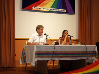 Fr Sean McDonagh, Vandana Shiva at the 2010 Justice and Peace conference