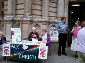 Information stall outside Westminster Cathedral