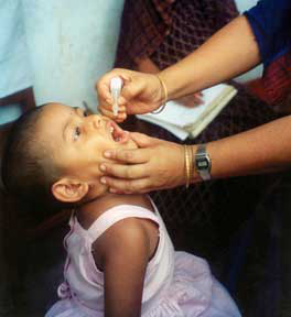 Child receives polio drops