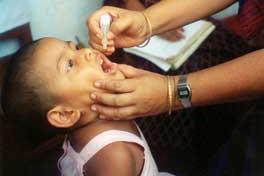Child receives polio drops